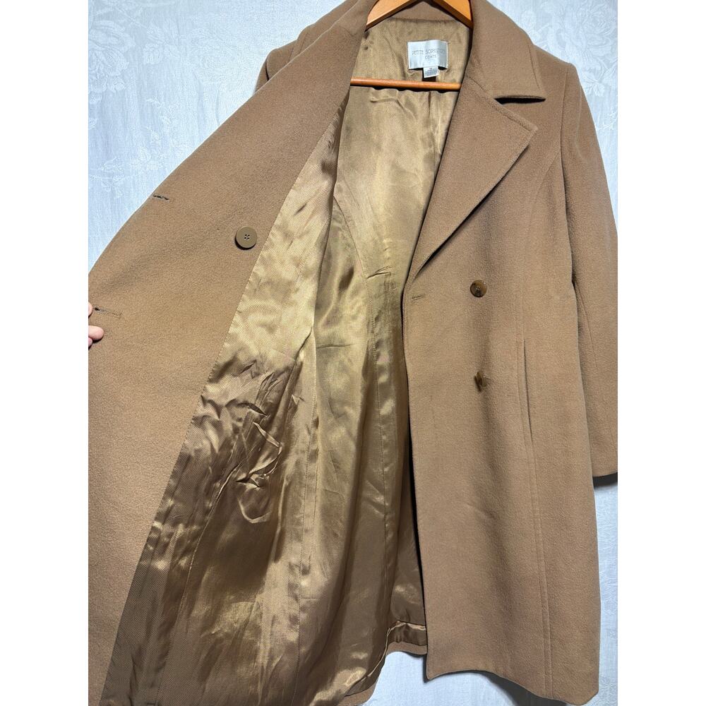 Petite Sophisticate Pea Coat Medium Camel Tan Wool Cashmere Lined Double Breaste - Picture 6 of 11